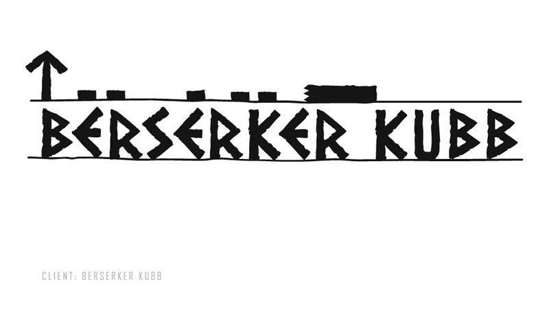 Rune-like lettering in the shape of Kubb pieces